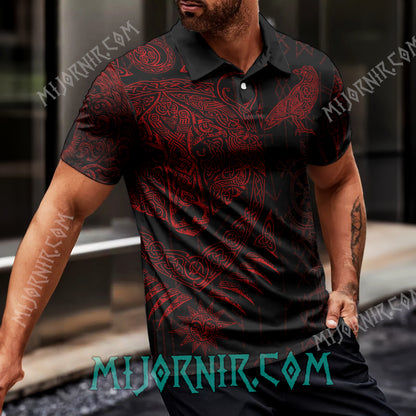 Norse Raven Viking Polo Shirt - All-Over Print Nordic Design