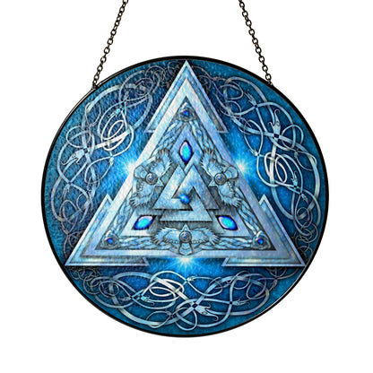 Frosted Valknut - Viking Stained Glass Hanging Ornament