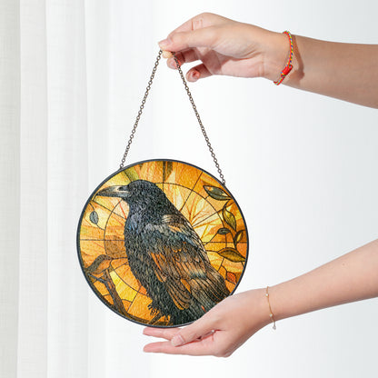 Golden Raven - Viking Stained Glass Hanging Ornament