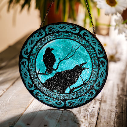 Huginn & Muninn Silhouette - Viking Stained Glass Hanging Ornament