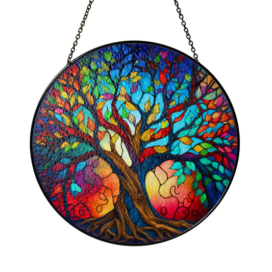 Rainbow Yggdrasil - Viking Stained Glass Hanging Ornament