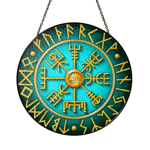 Runic Compass - Viking Stained Glass Hanging Ornament