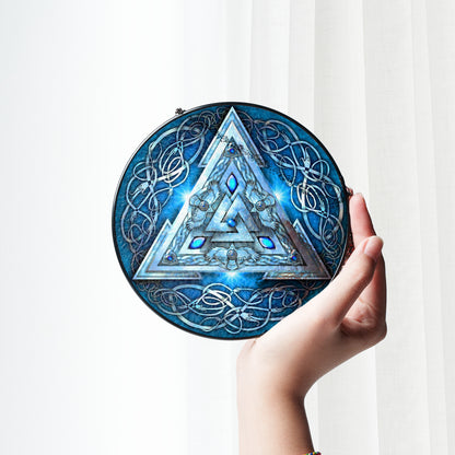 Frosted Valknut - Viking Stained Glass Hanging Ornament