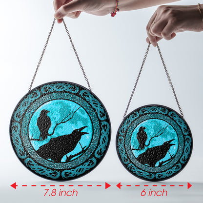 Huginn & Muninn Silhouette - Viking Stained Glass Hanging Ornament