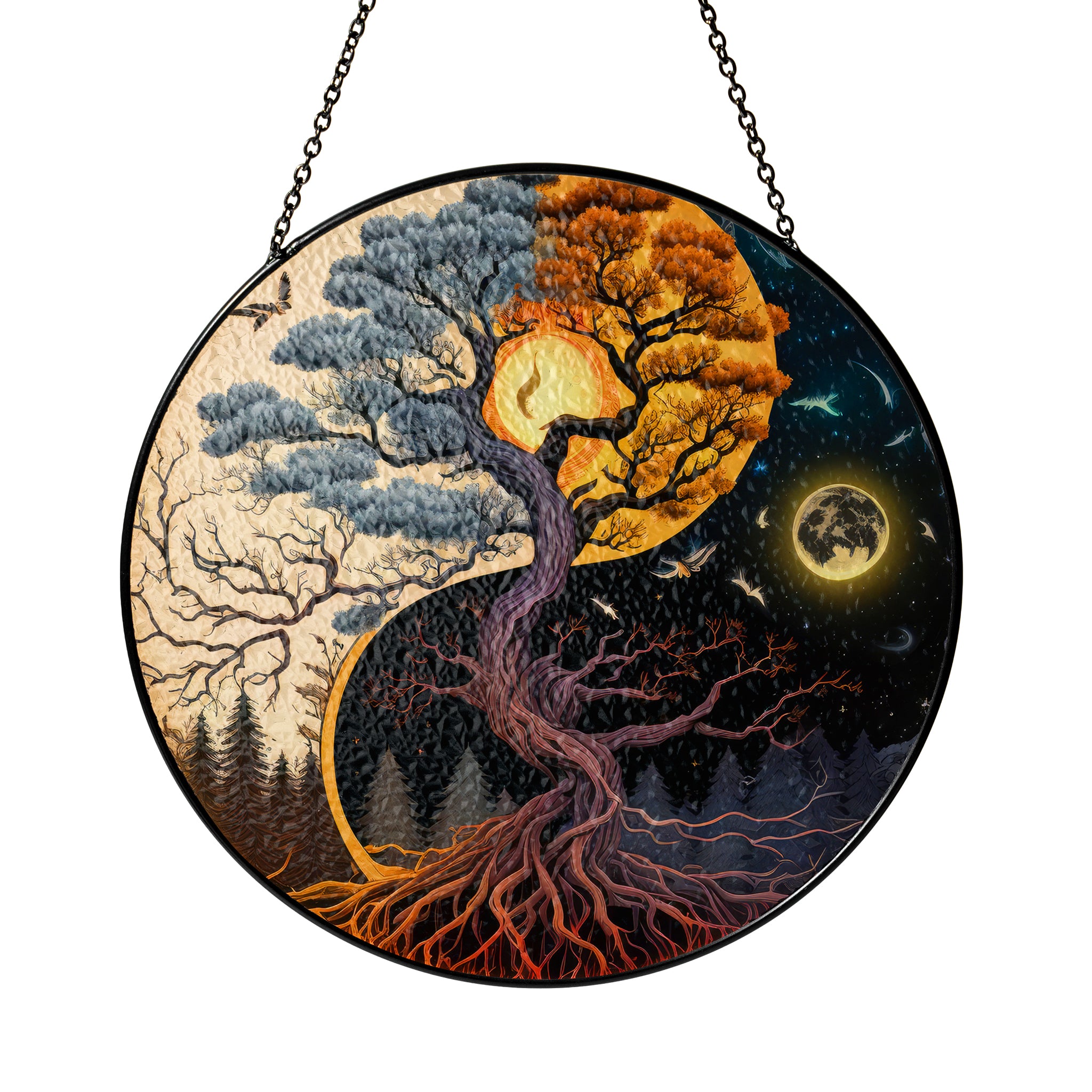 Yin-Yang Yggdrasil - Viking Stained Glass Hanging Ornament