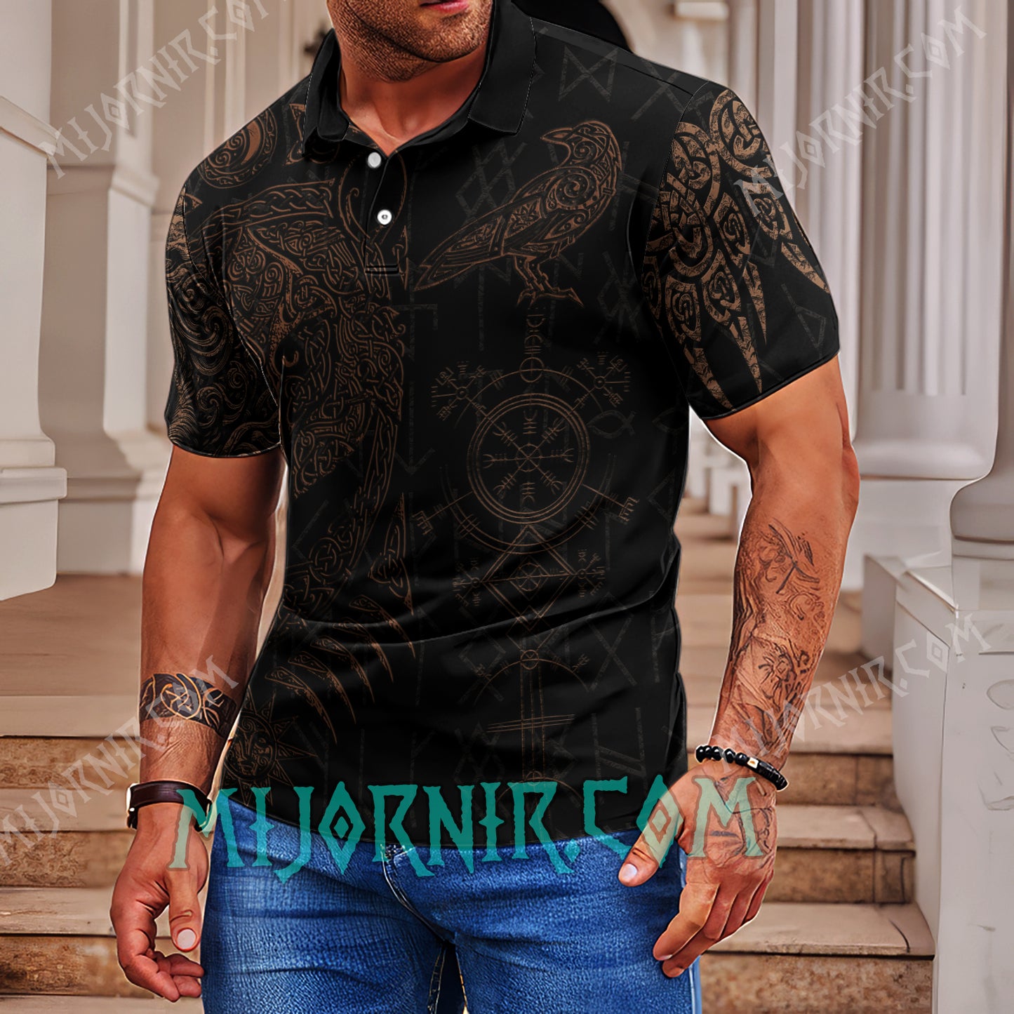 Norse Raven Viking Polo Shirt - All-Over Print Casual Wear