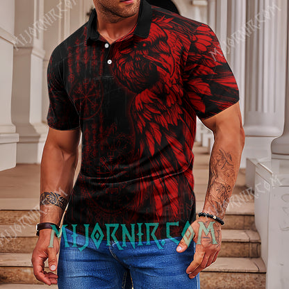 Red Raven Viking Nordic Runes Polo Shirt