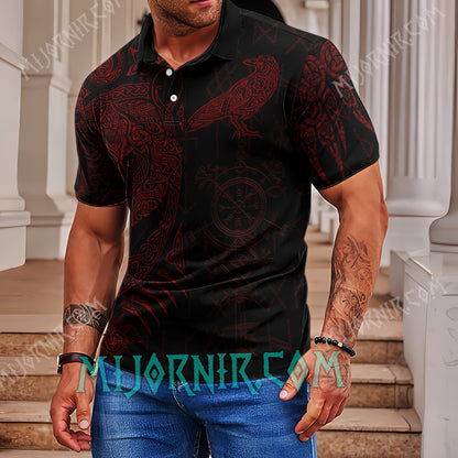 Norse Raven Viking Polo Shirt - All-Over Print Nordic Design