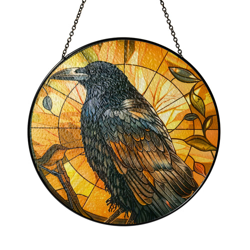 Golden Raven - Viking Stained Glass Hanging Ornament