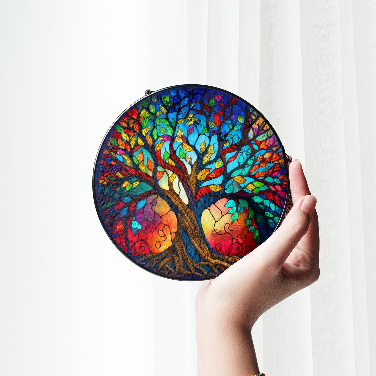 Rainbow Yggdrasil - Viking Stained Glass Hanging Ornament