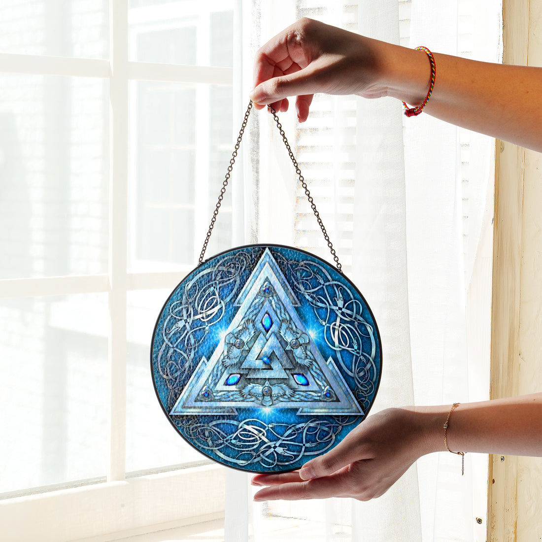 Frosted Valknut - Viking Stained Glass Hanging Ornament