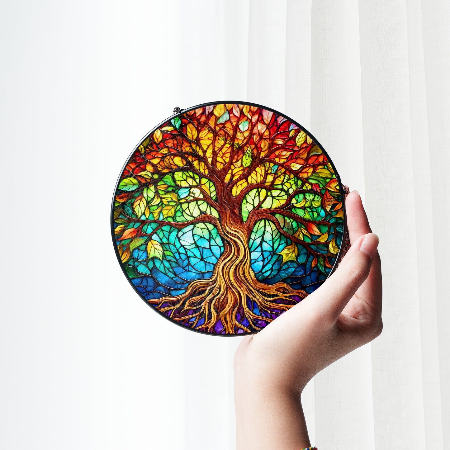 Yggdrasil Rainbow - Viking Stained Glass Hanging Ornament