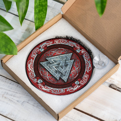 Viking Valknut Stained Glass Hanging Ornament