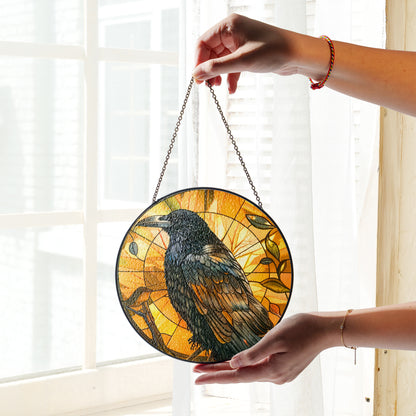 Golden Raven - Viking Stained Glass Hanging Ornament