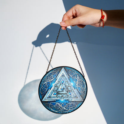 Frosted Valknut - Viking Stained Glass Hanging Ornament