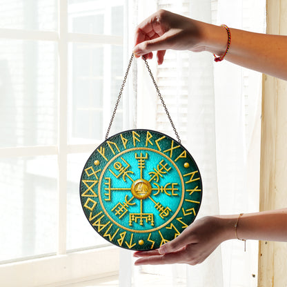 Runic Compass - Viking Stained Glass Hanging Ornament