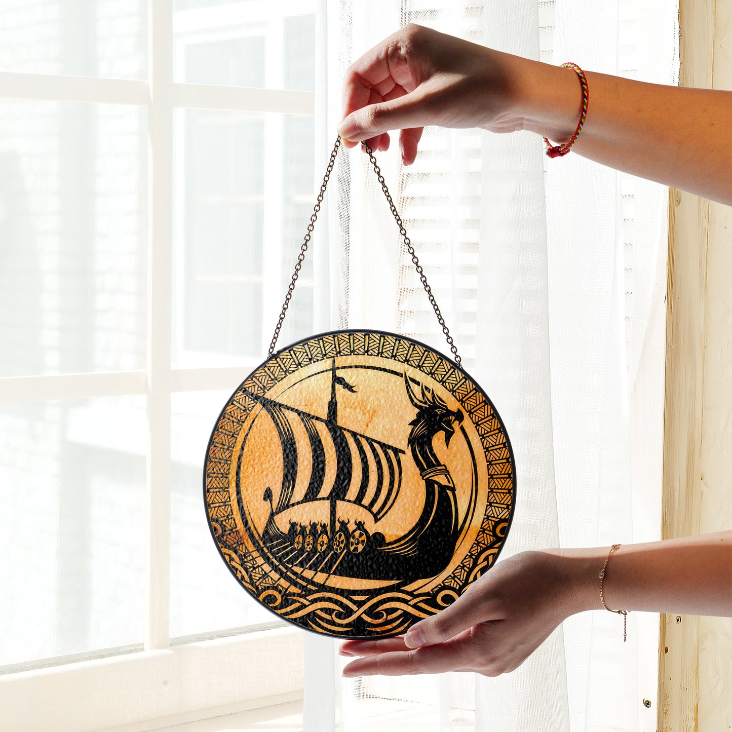 Drakkar Voyage - Viking Stained Glass Hanging Ornament