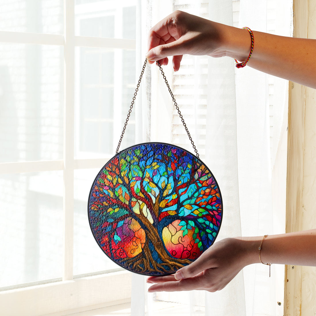 Rainbow Yggdrasil - Viking Stained Glass Hanging Ornament