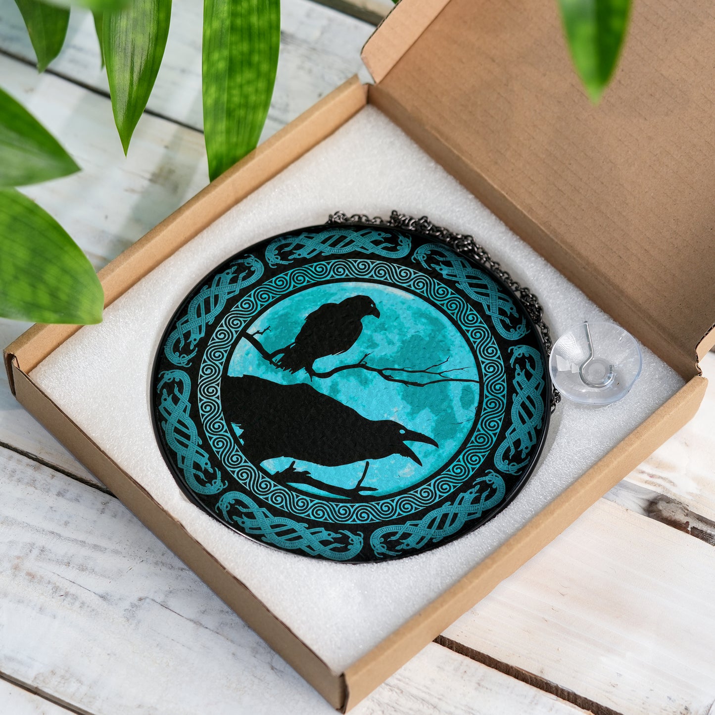 Huginn & Muninn Silhouette - Viking Stained Glass Hanging Ornament