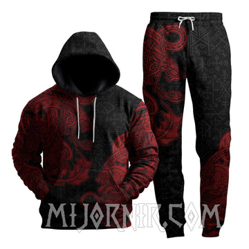 Red Norse Dragon Hoodie - Viking Hoodie Set