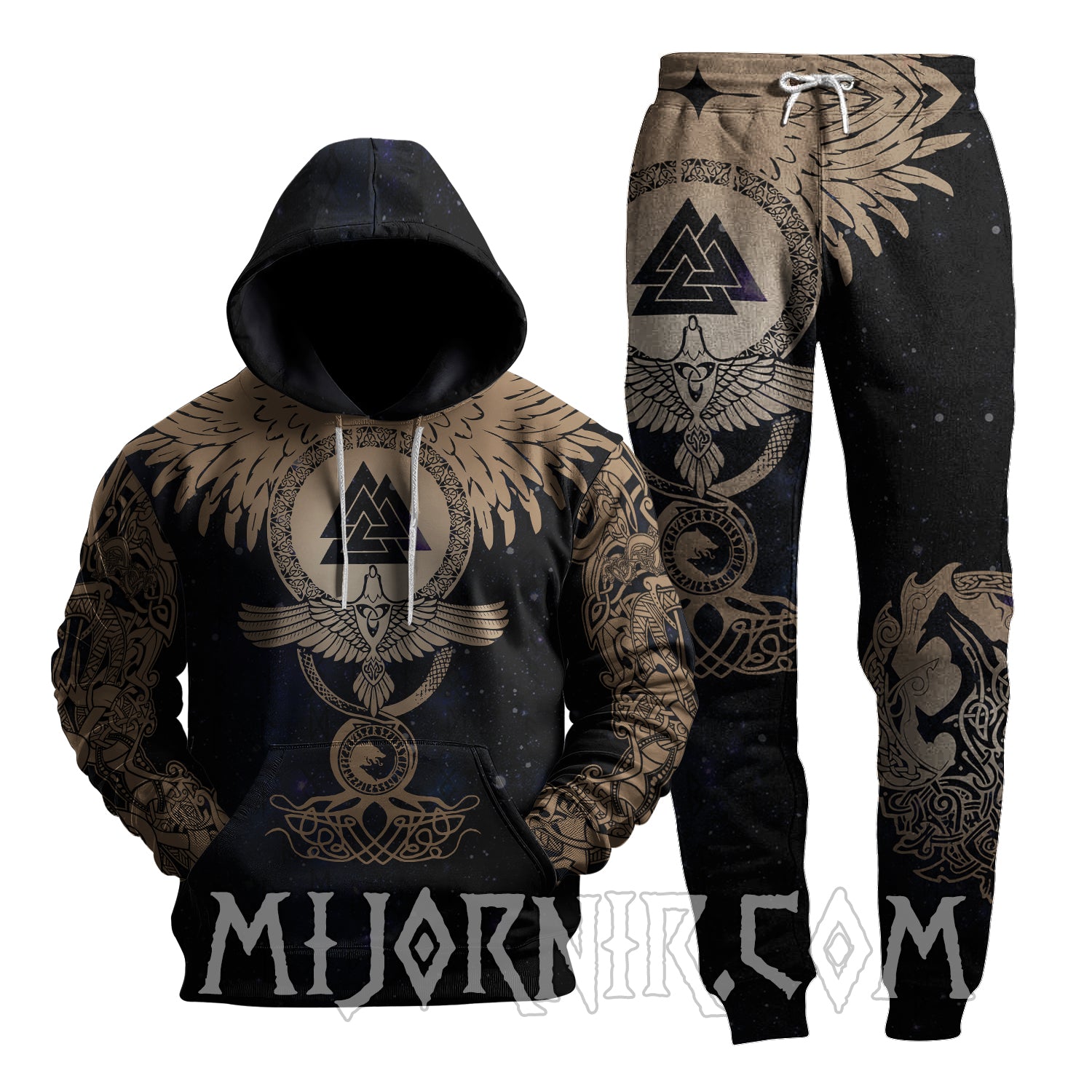 Nordic Night Sky Valknut - Viking Hoodie Set