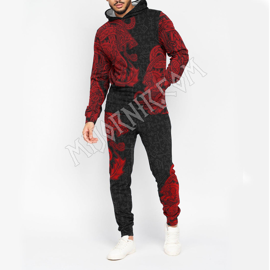 Red Norse Dragon Hoodie - Viking Hoodie Set