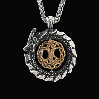 Jormungandr Surrounds Yggdrasil Rotating Pendant