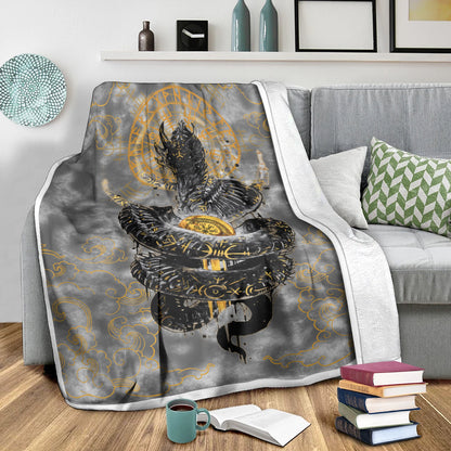 Golden Jormungandr Berserker - Viking Fleece Blanket