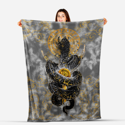 Golden Jormungandr Berserker - Viking Fleece Blanket