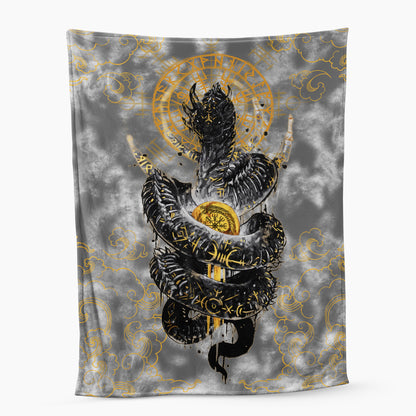 Golden Jormungandr Berserker - Viking Fleece Blanket