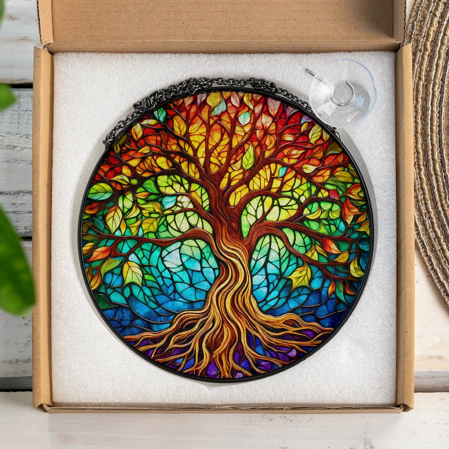 Yggdrasil Rainbow - Viking Stained Glass Hanging Ornament