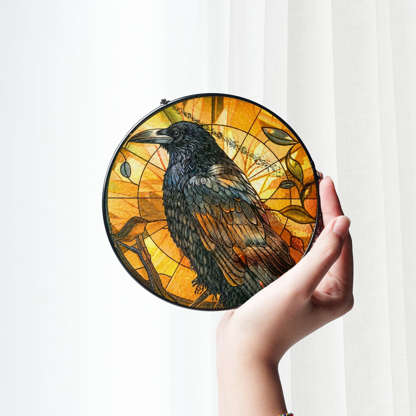 Golden Raven - Viking Stained Glass Hanging Ornament