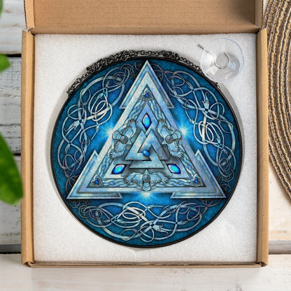 Frosted Valknut - Viking Stained Glass Hanging Ornament