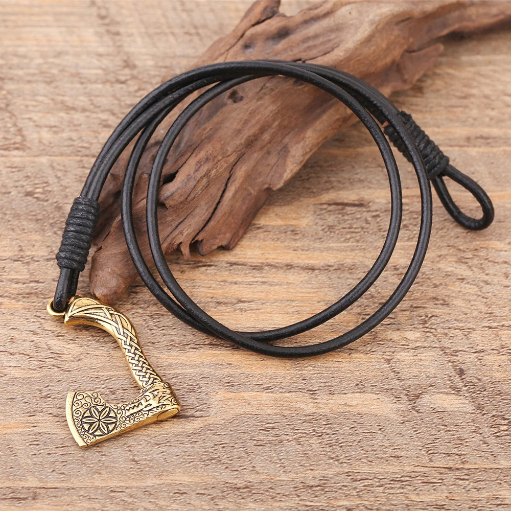 Viking Wolf Axe Leather Wrap Bracelet