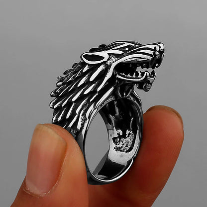 Viking Wolf Head Domineering Ring