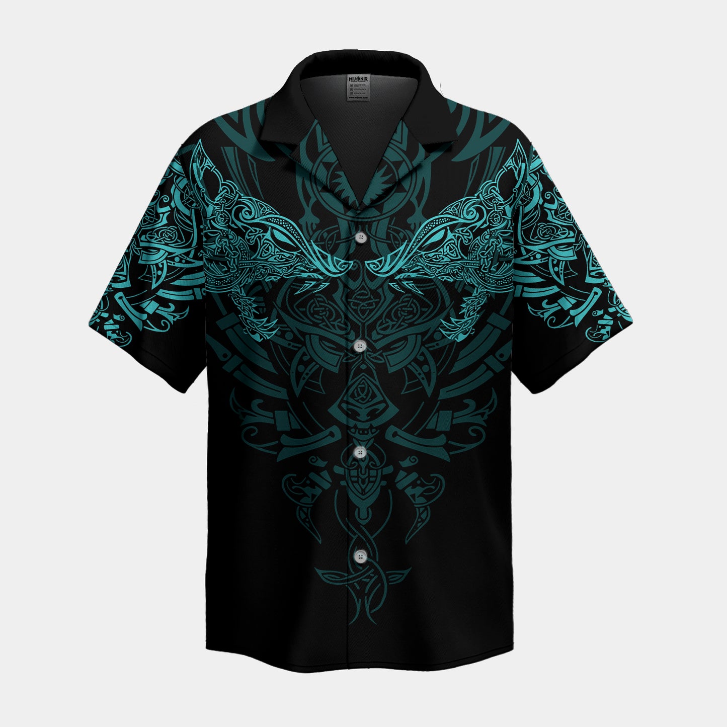 Nordic wolf and bear Hawaiian shirt with Viking berserker and raven details
