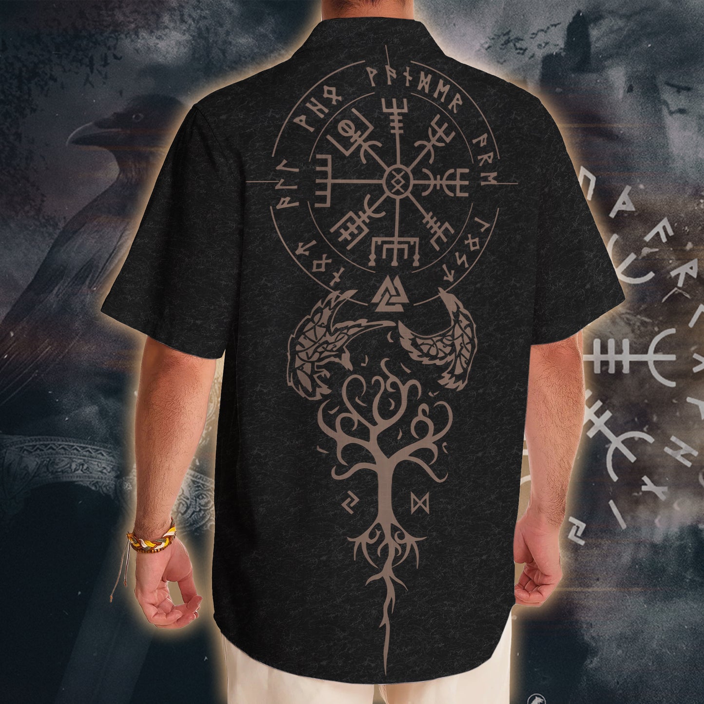 Norse Raven Line Art Viking Hawaii Shirt