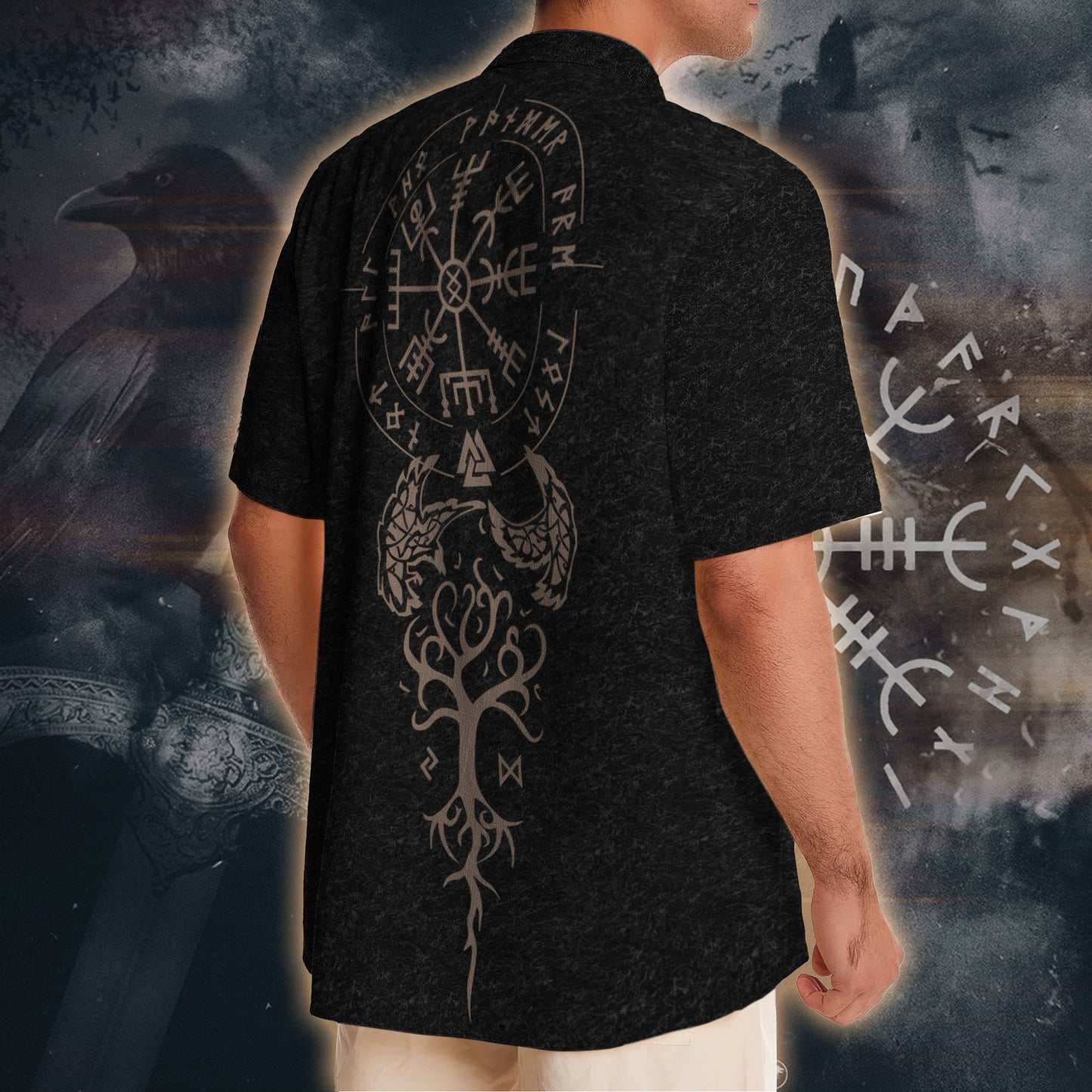 Norse Raven Line Art Viking Hawaii Shirt