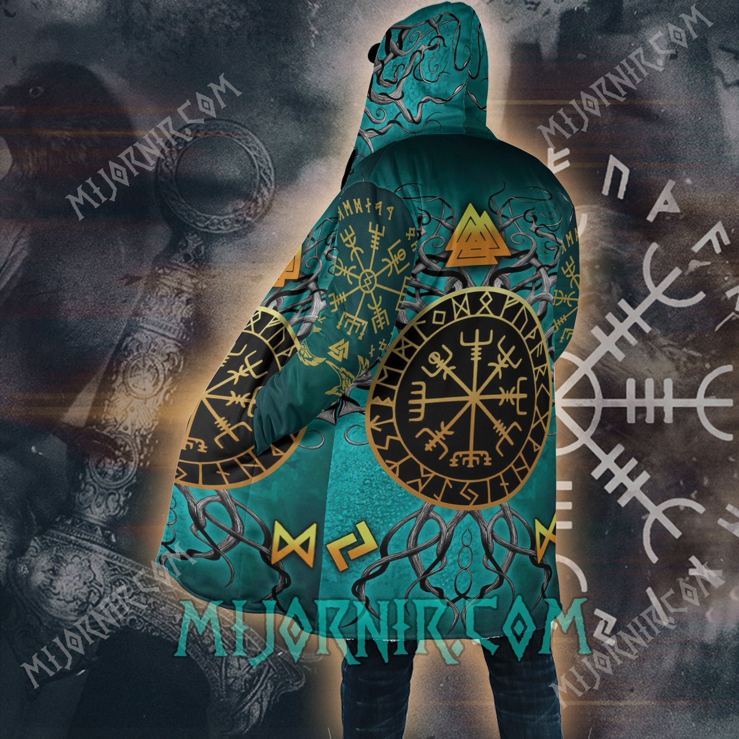 Vegvisir & Valknut - Viking Hooded Cloak