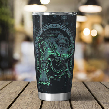 Wolf Fenrir And Helm Of Awe - Viking Tumbler - Myvikinggear Store