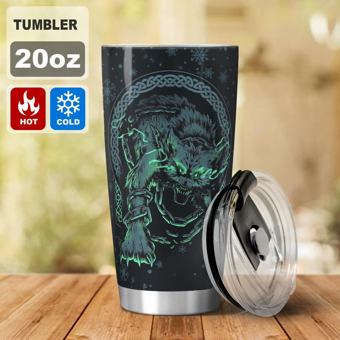 Wolf Fenrir And Helm Of Awe - Viking Tumbler - Myvikinggear Store