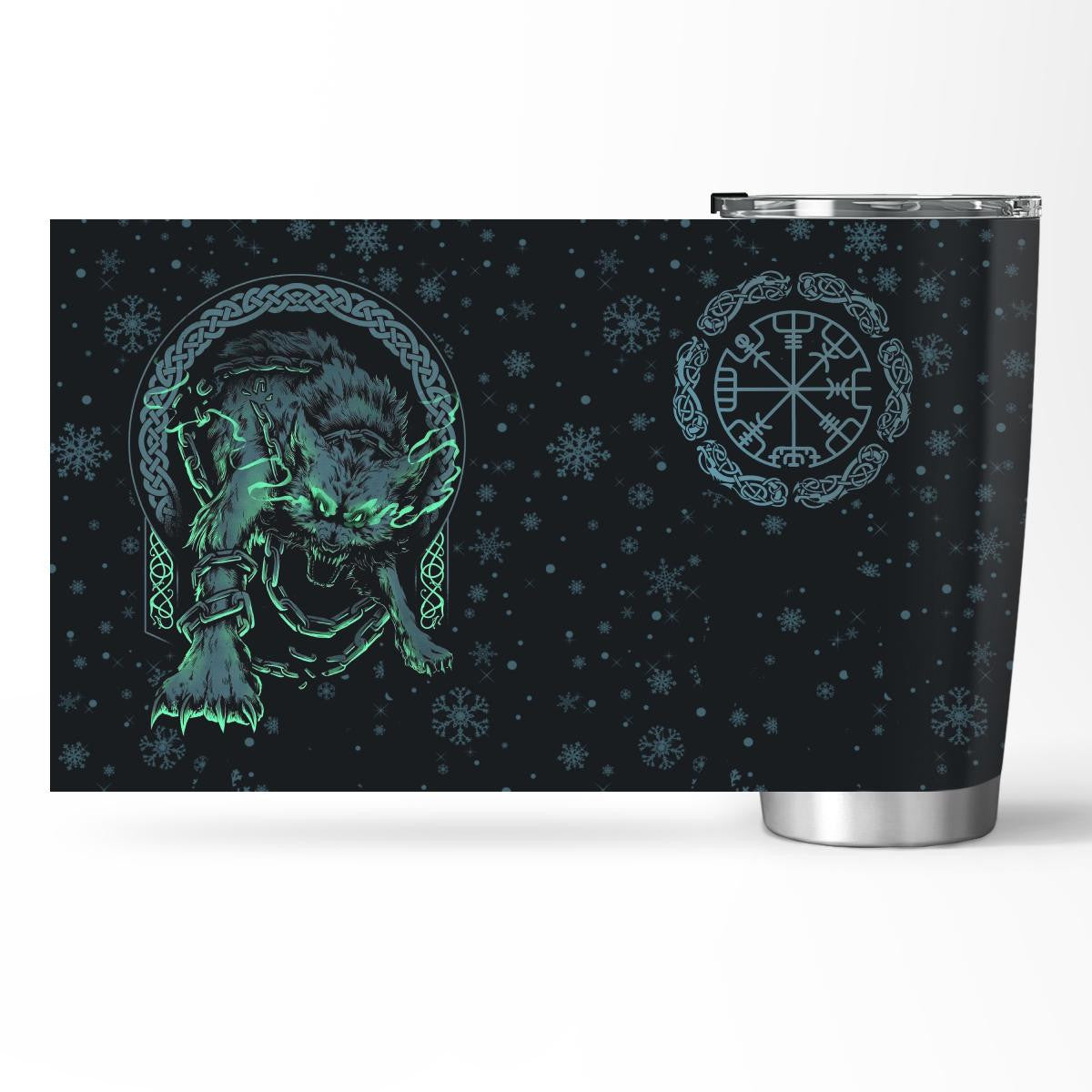 Wolf Fenrir And Helm Of Awe - Viking Tumbler - Myvikinggear Store