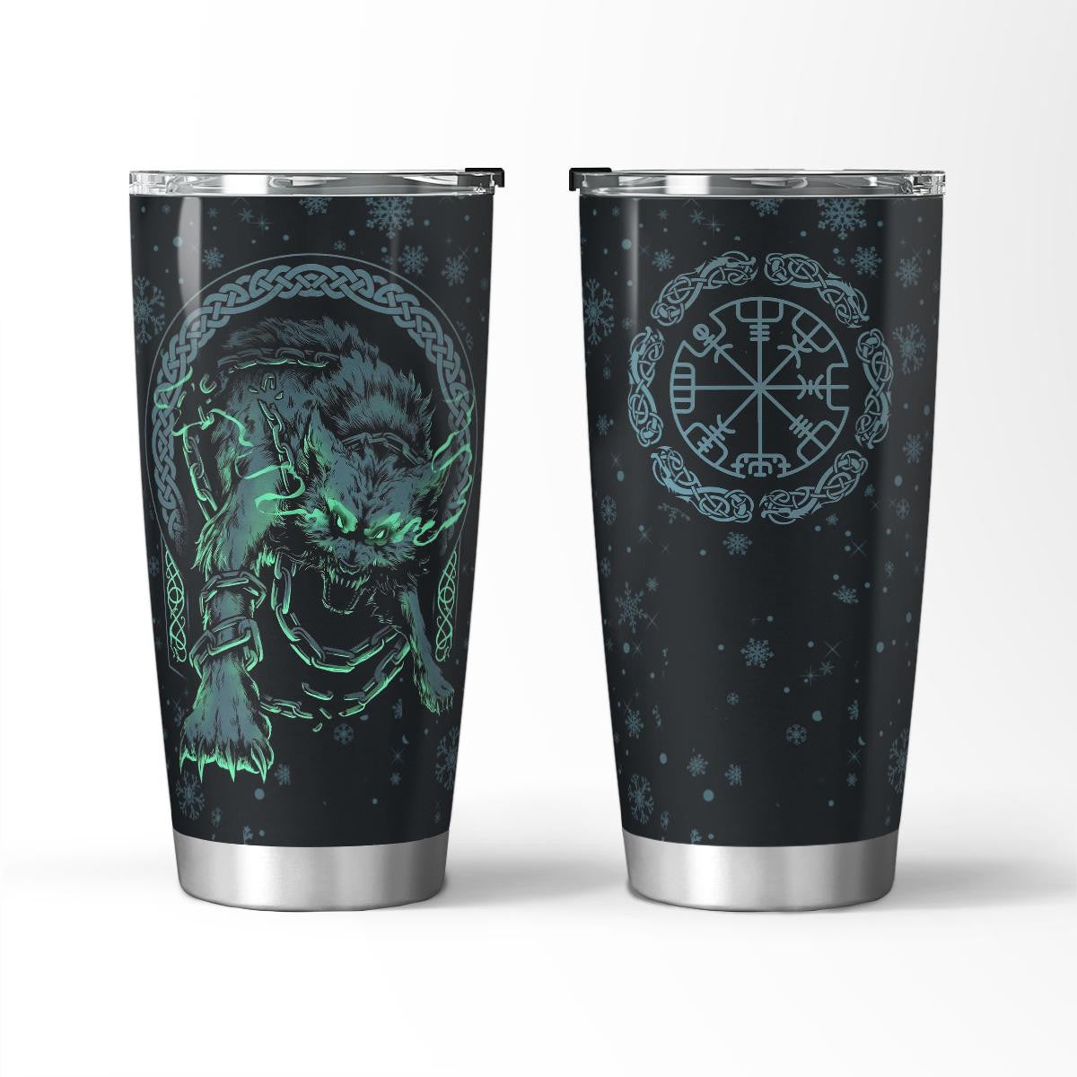 Wolf Fenrir And Helm Of Awe - Viking Tumbler - Myvikinggear Store