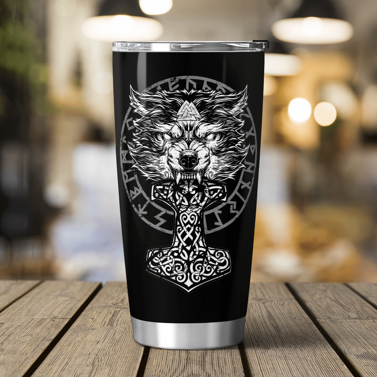 Wolf Hammer Raven Valknut - Viking Tumbler - Myvikinggear Store