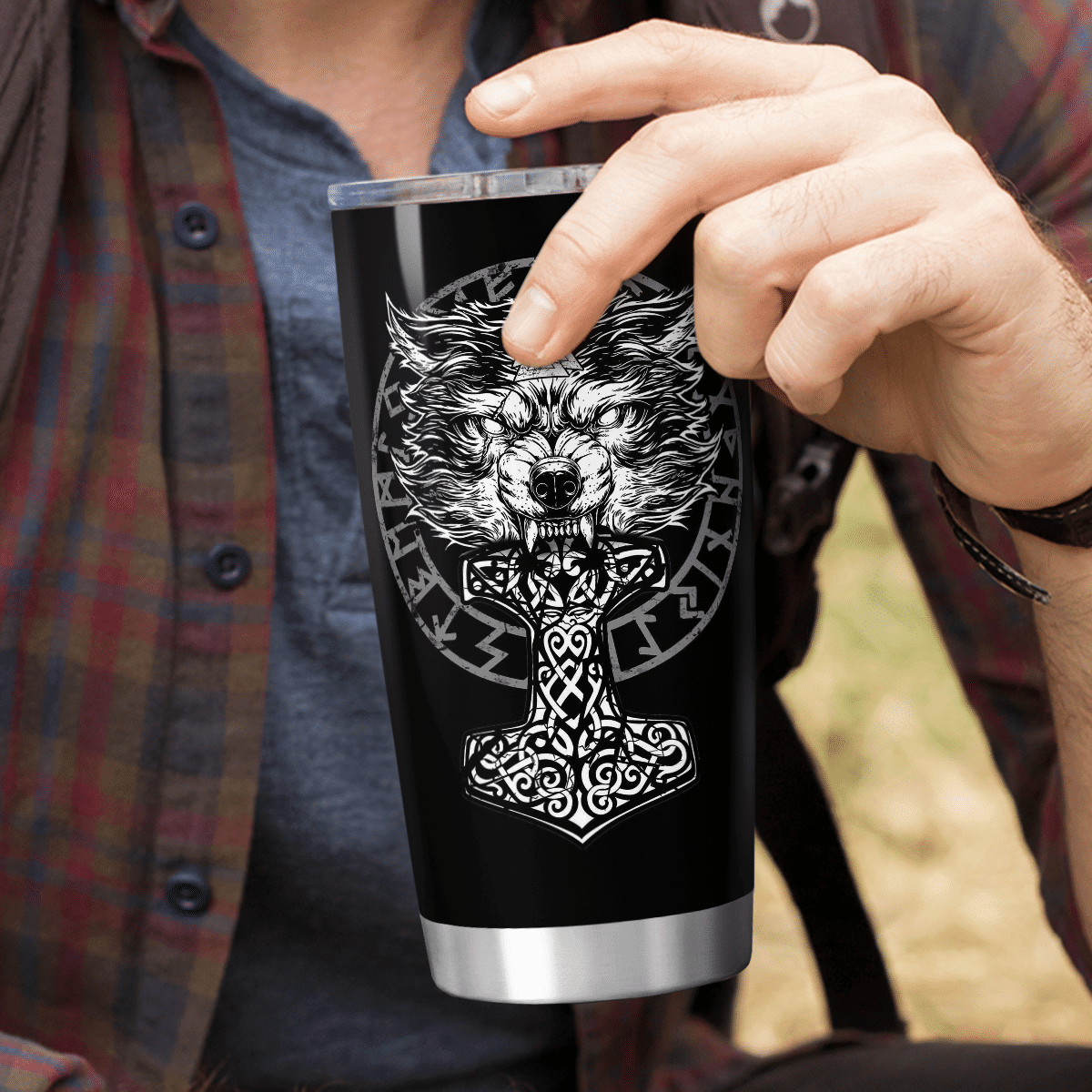 Wolf Hammer Raven Valknut - Viking Tumbler - Myvikinggear Store