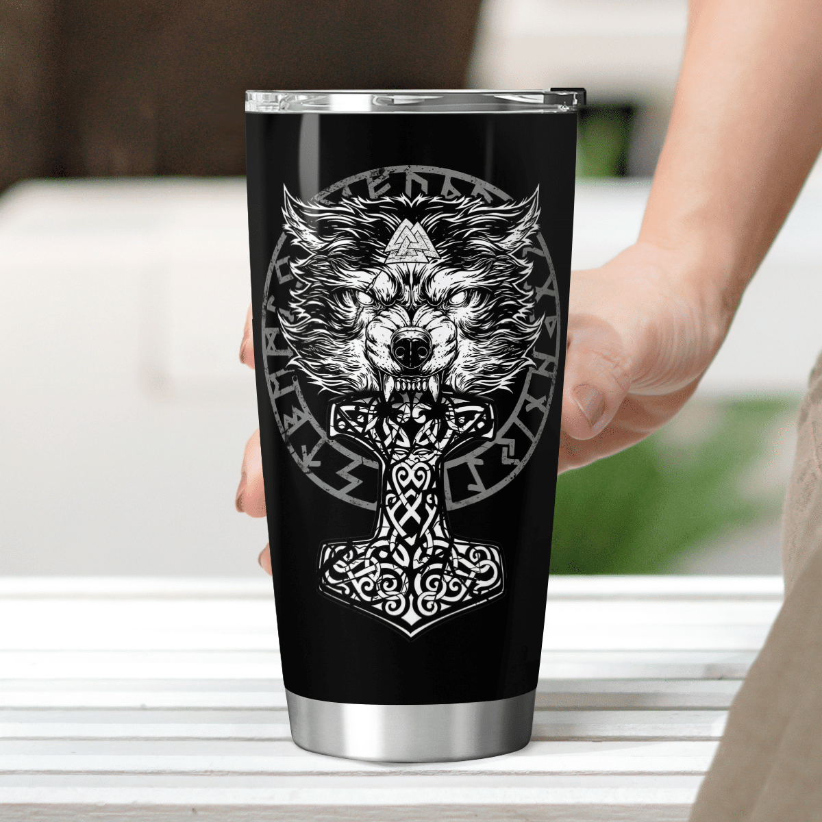 Wolf Hammer Raven Valknut - Viking Tumbler - Myvikinggear Store