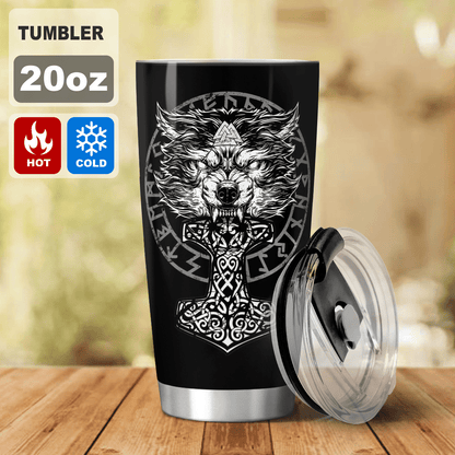 Wolf Hammer Raven Valknut - Viking Tumbler - Myvikinggear Store