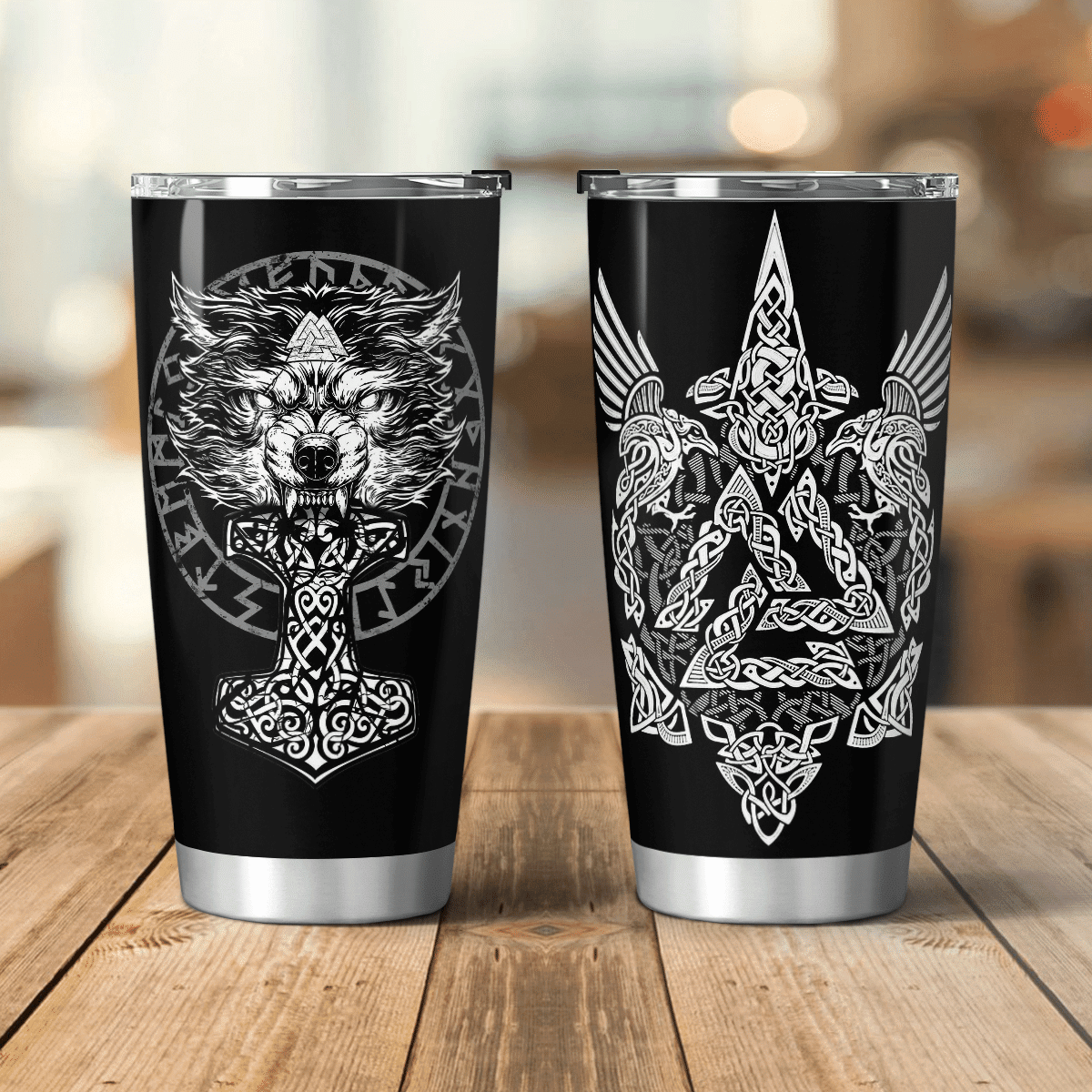 Wolf Hammer Raven Valknut - Viking Tumbler - Myvikinggear Store