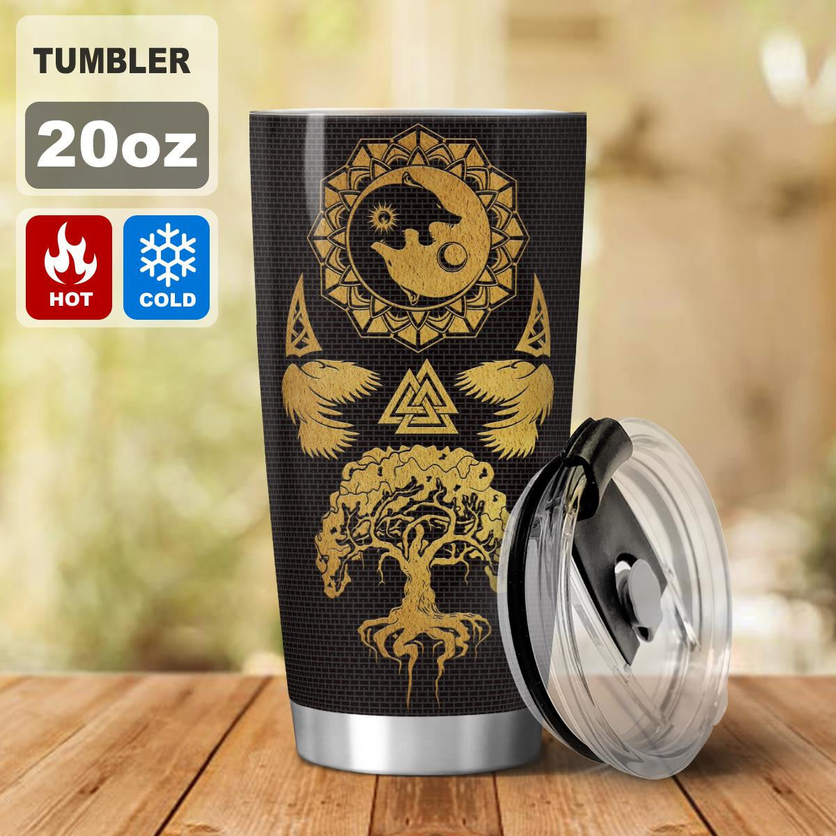 Viking Wolf Raven And Tree Of Life - Viking Tumbler - Myvikinggear Store