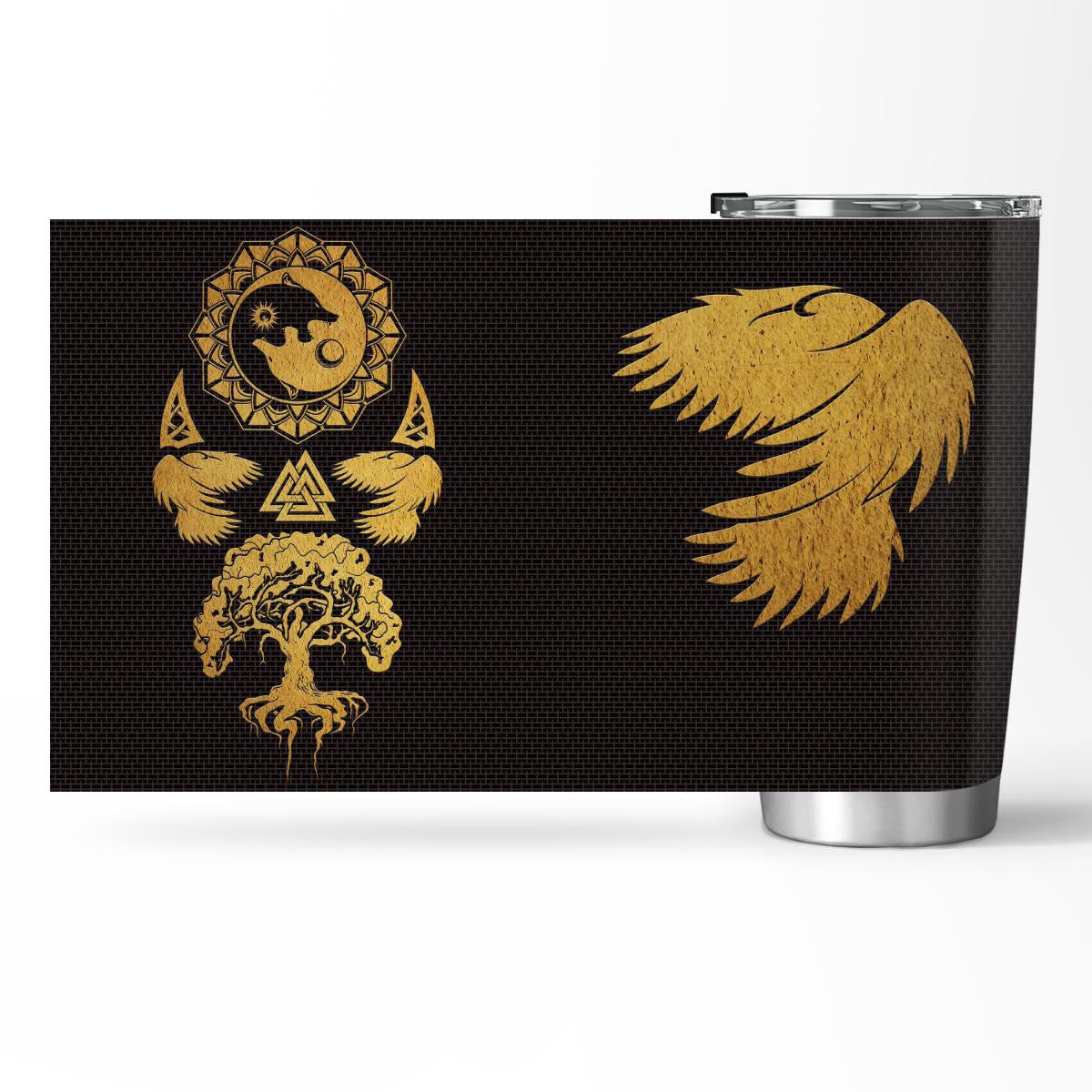 Viking Wolf Raven And Tree Of Life - Viking Tumbler - Myvikinggear Store